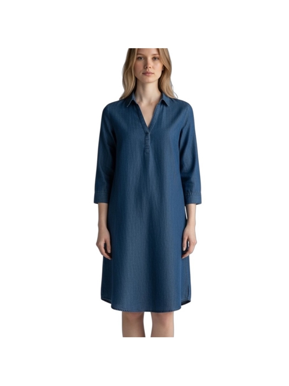 Collection L Indigo Chambray V-Neck Shirt Dress Size 8